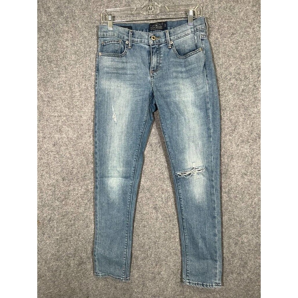 Lucky Brand Jeans Women 28 Mid Rise Medium Wash Blue Charlie Skinny Distressed